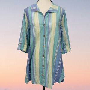 NWT Escape by Habitat Clothes 3/4 Sleeve Palm Resort Stripe Beach Shirt - Sz S